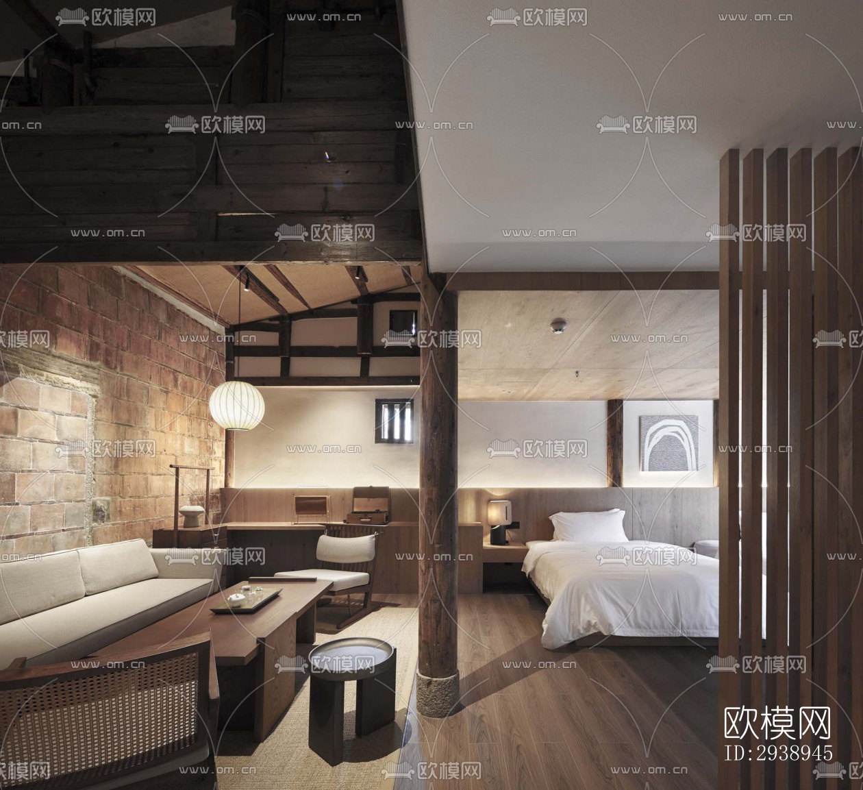 中式酒店民宿效果图下载（渲染图5）