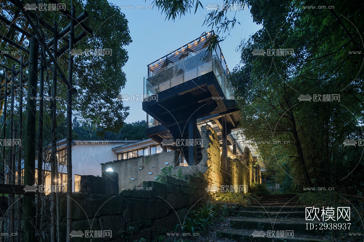 中式酒店民宿效果图下载（渲染图1）