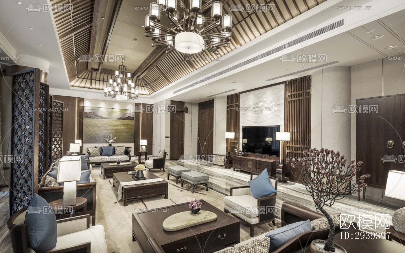 新中式酒店民宿效果图下载（渲染图12）