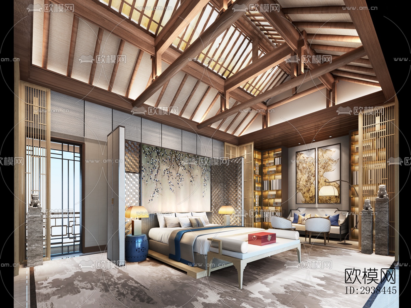 新中式售楼处效果图下载（渲染图6）