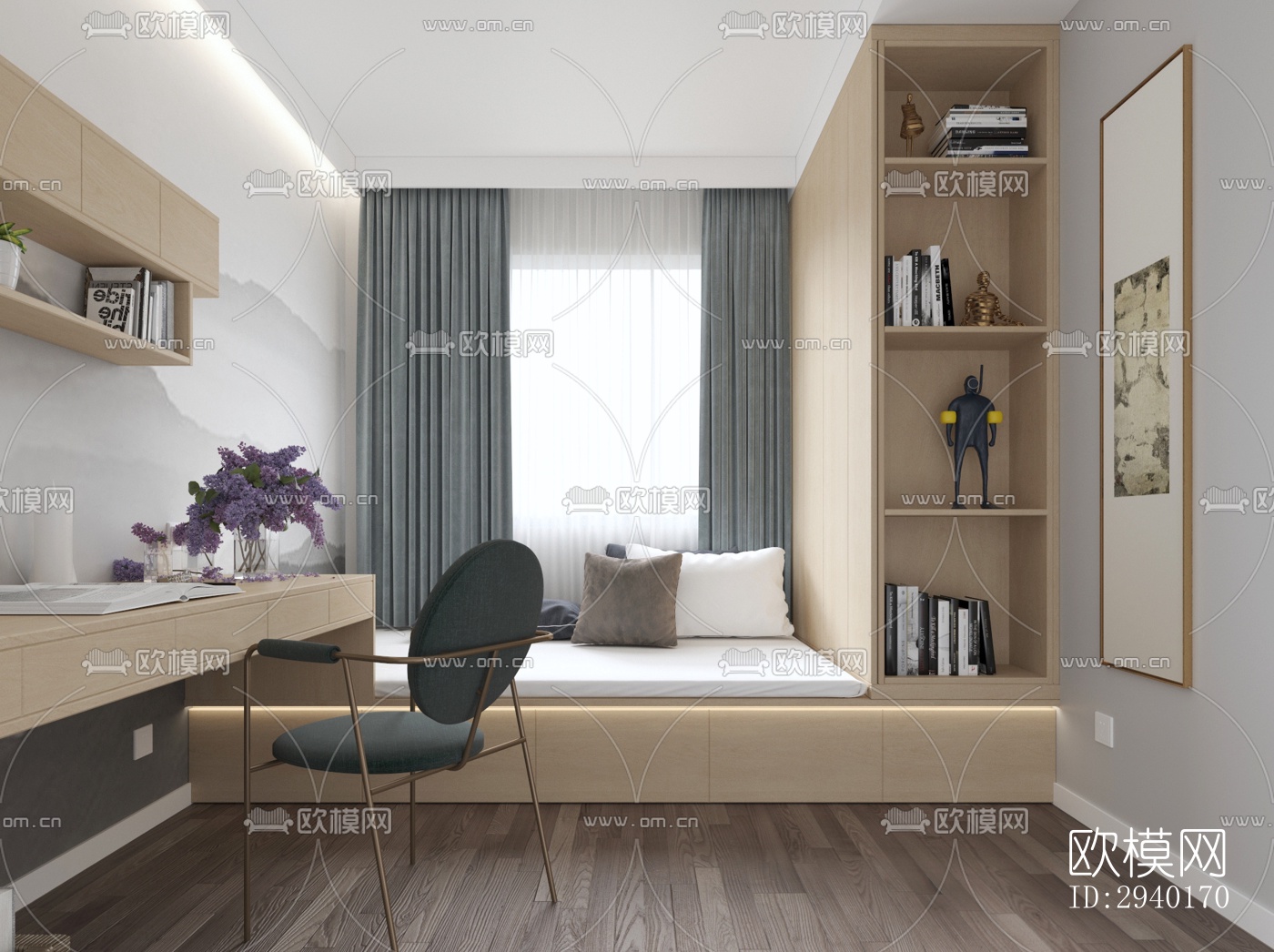 新中式平层效果图下载（渲染图2）