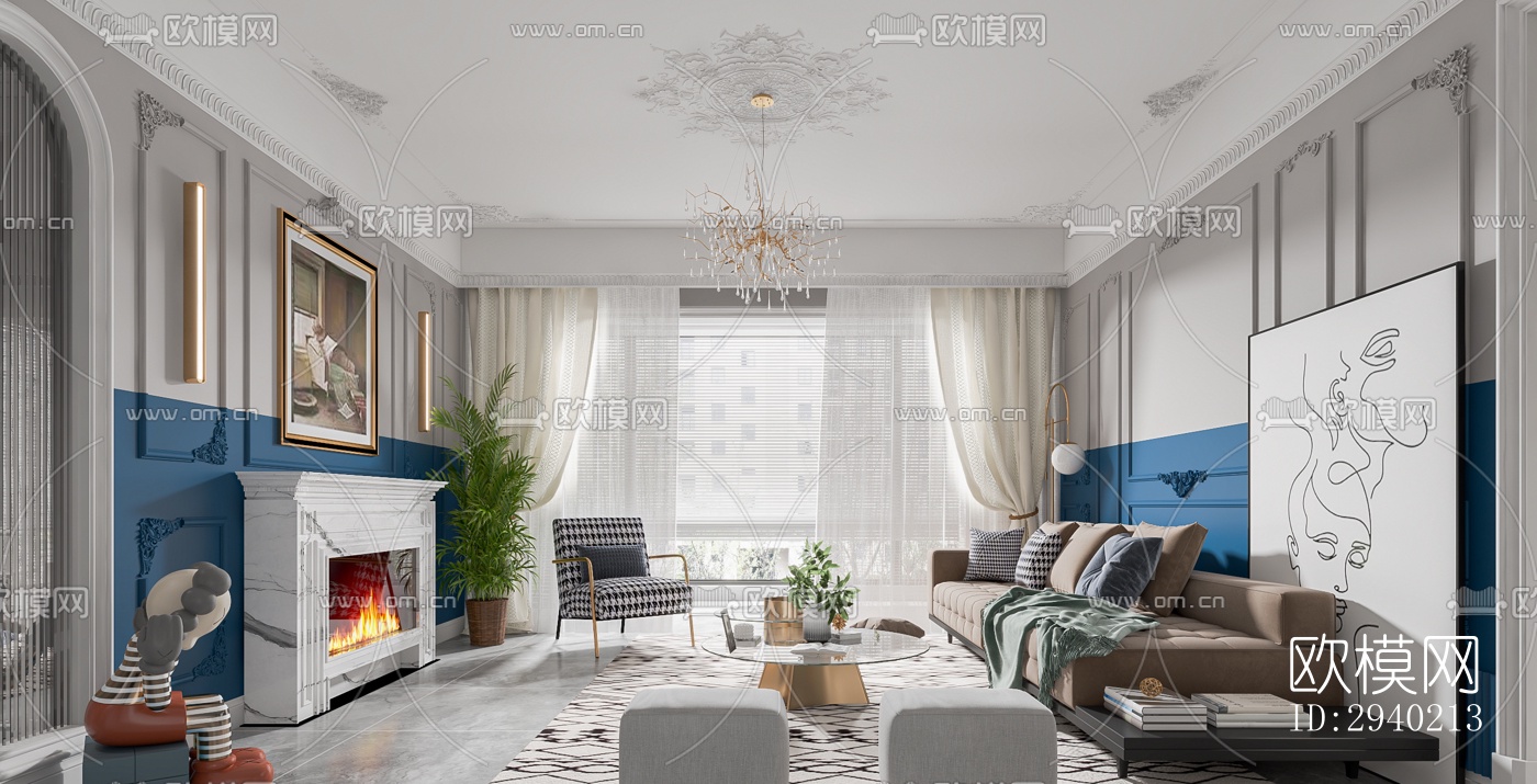 欧式平层效果图下载（渲染图8）