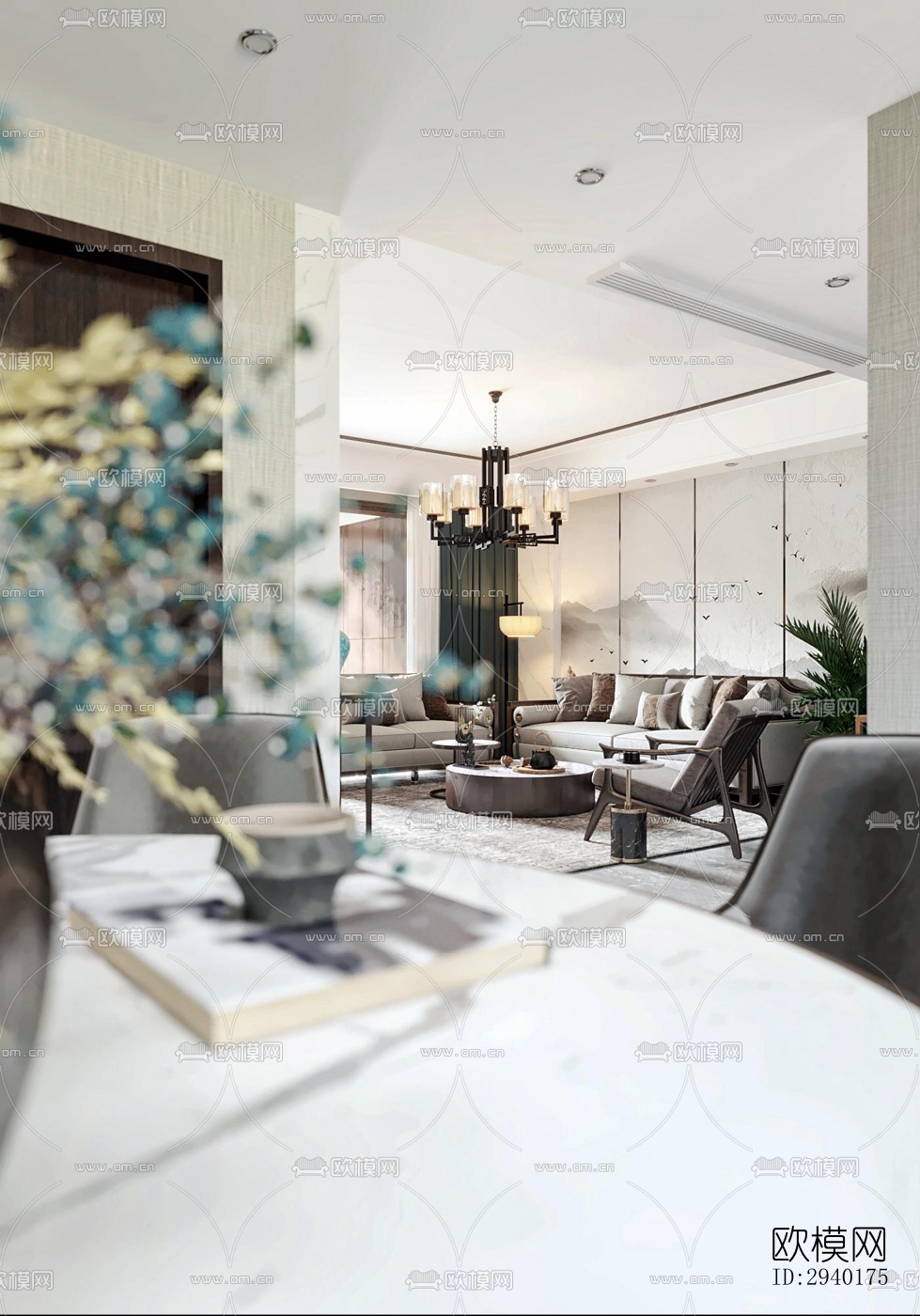 新中式平层效果图下载（渲染图6）