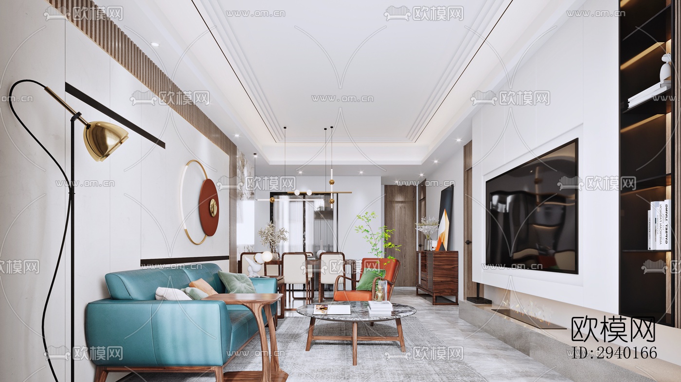 新中式平层效果图下载（渲染图4）