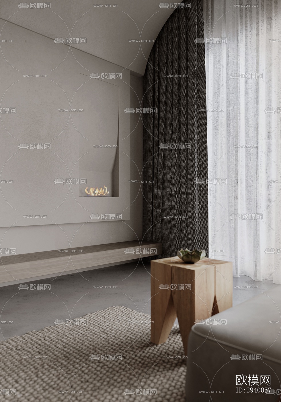 侘寂平层效果图下载（渲染图2）