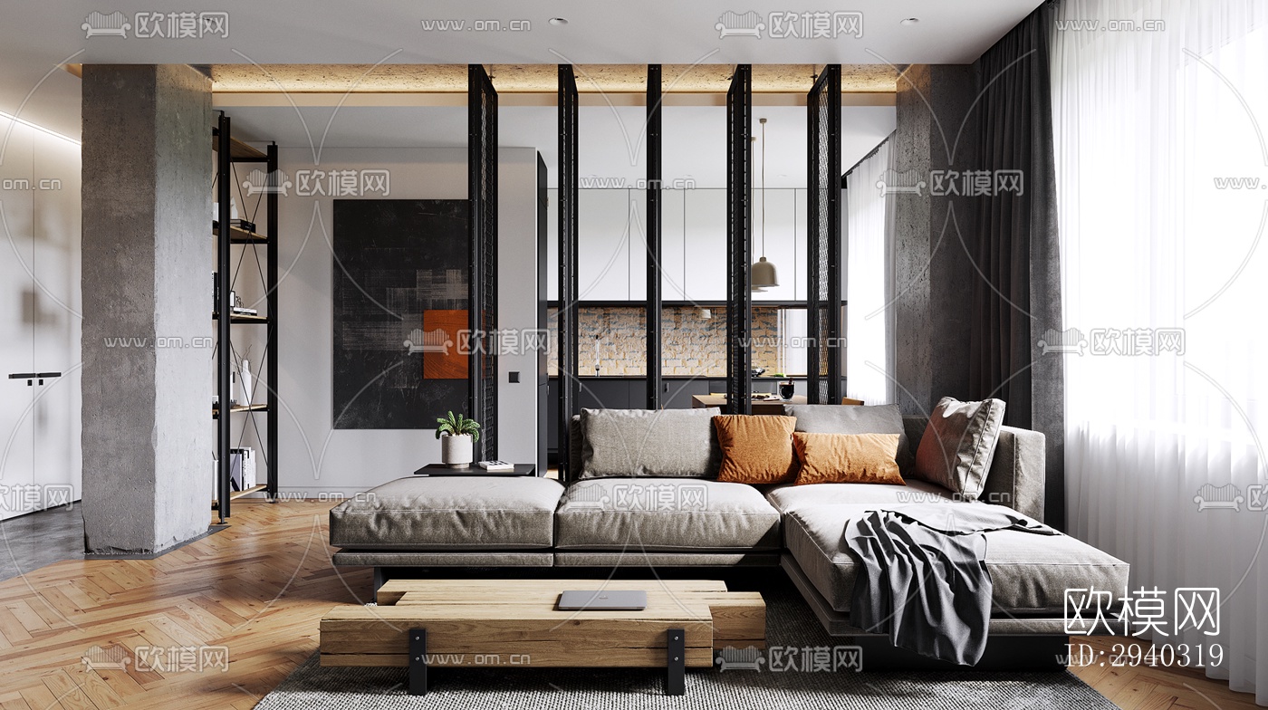 现代平层效果图下载（渲染图1）