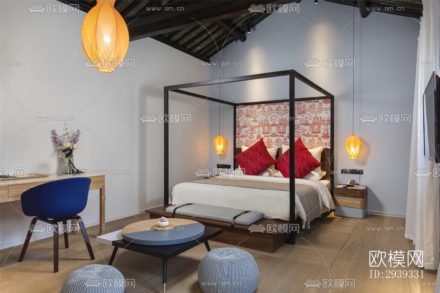 新中式酒店民宿效果图下载（渲染图10）