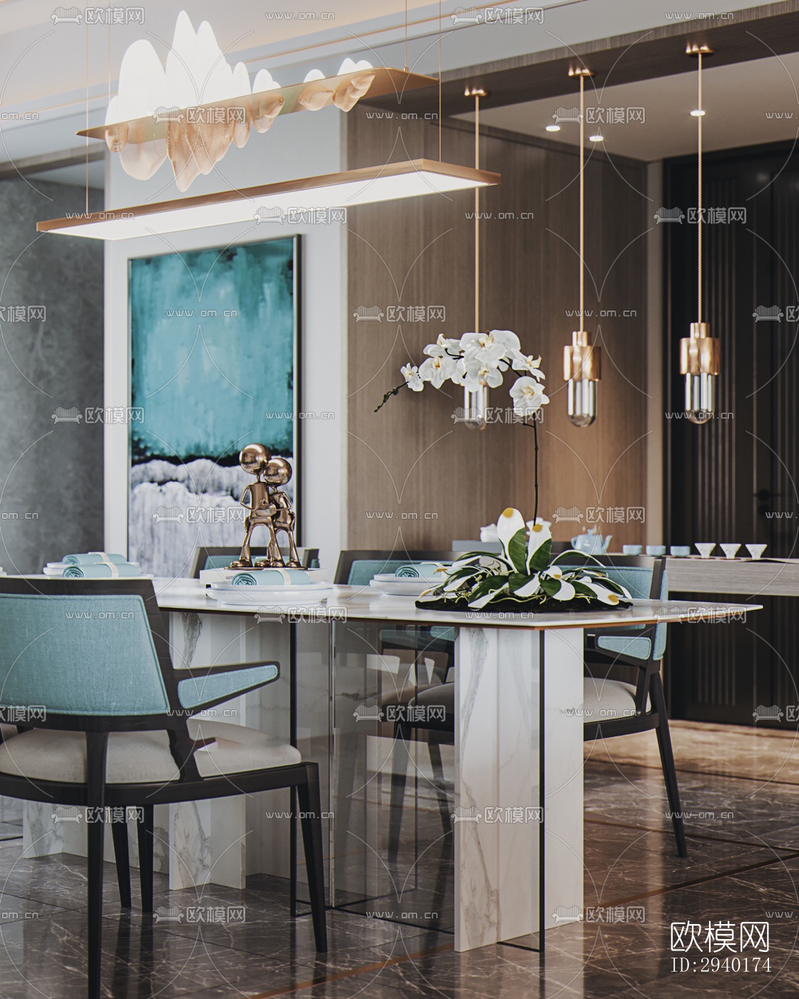 新中式平层效果图下载（渲染图3）