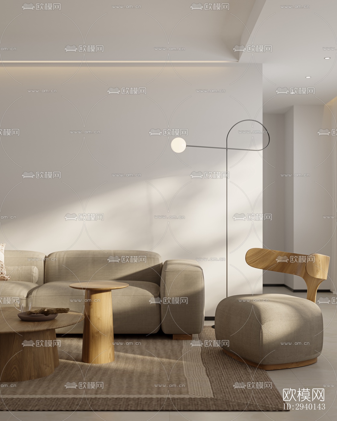 奶油风平层效果图下载（渲染图6）