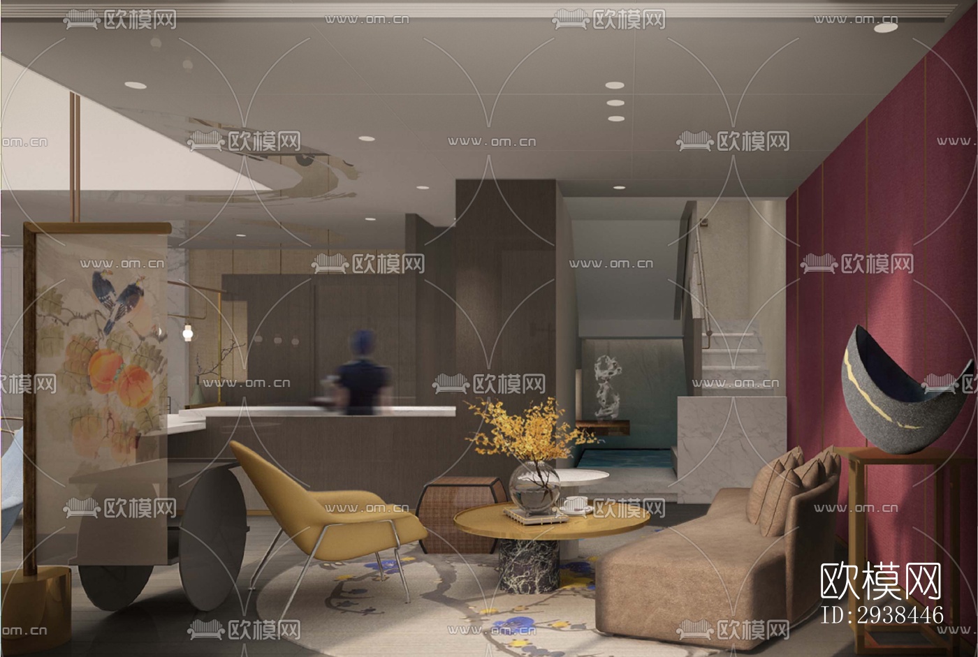 新中式售楼处效果图下载（渲染图4）