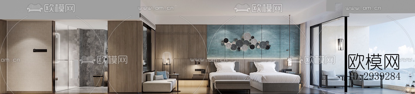 新中式酒店民宿效果图下载（渲染图2）