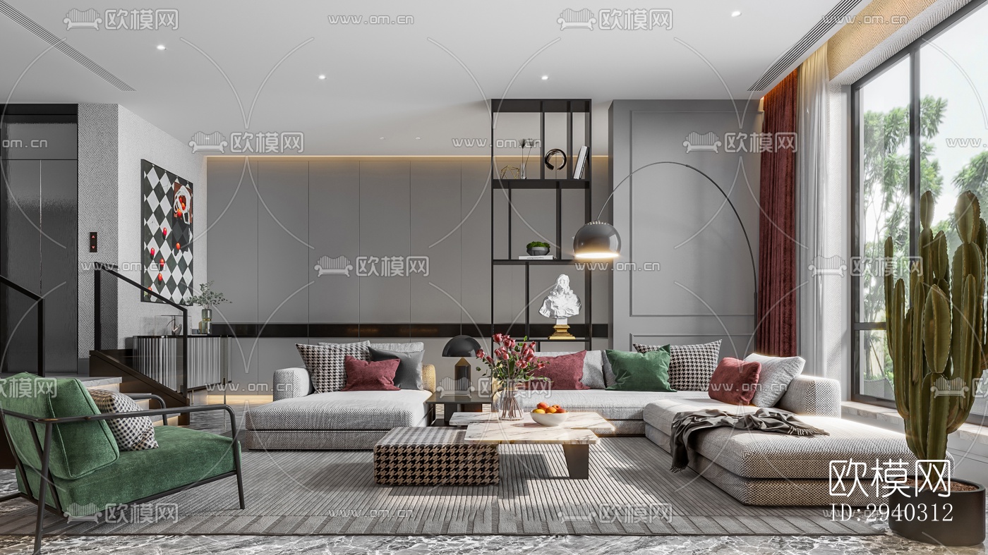 现代平层效果图下载（渲染图1）