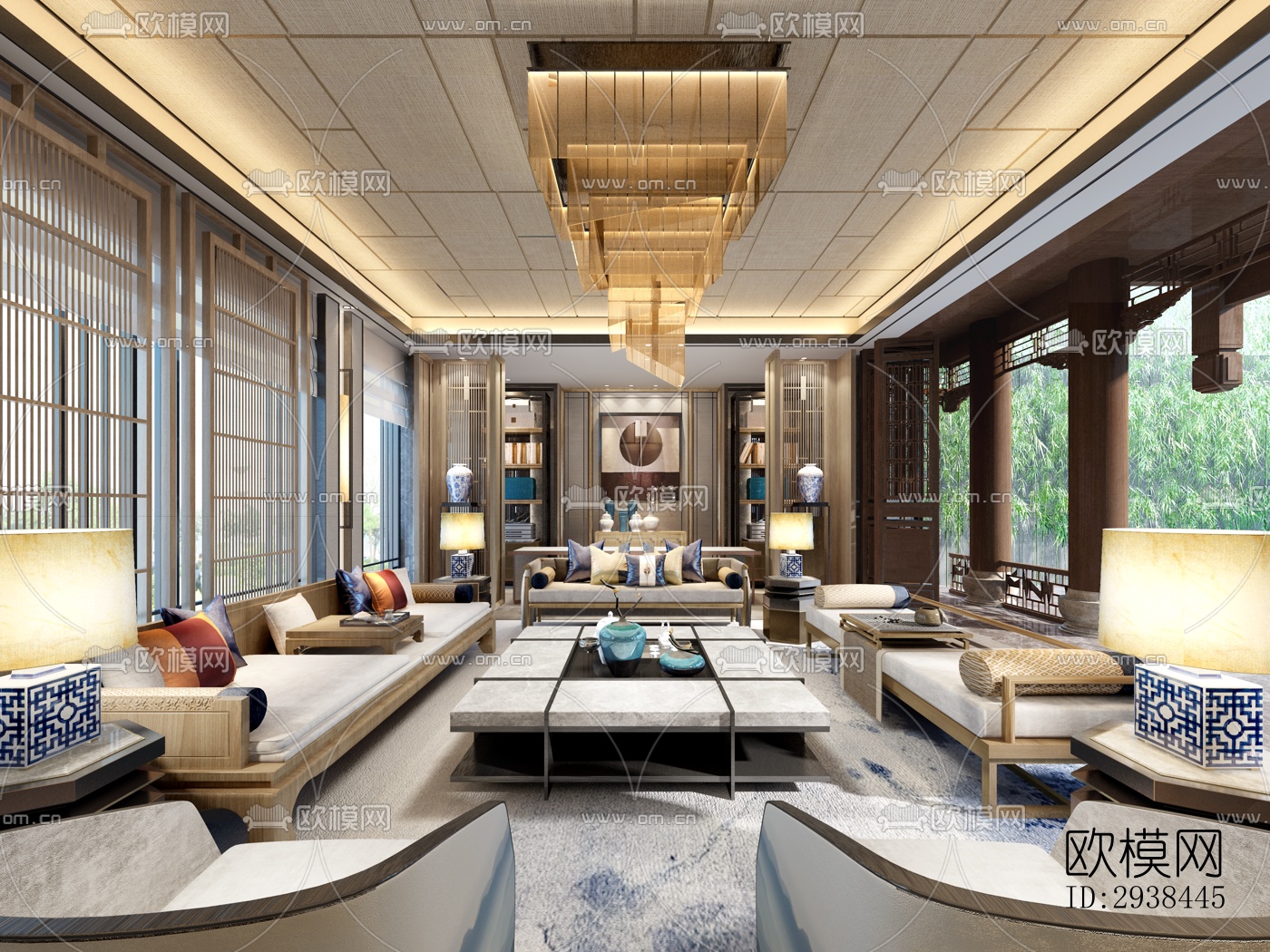 新中式售楼处效果图下载（渲染图9）