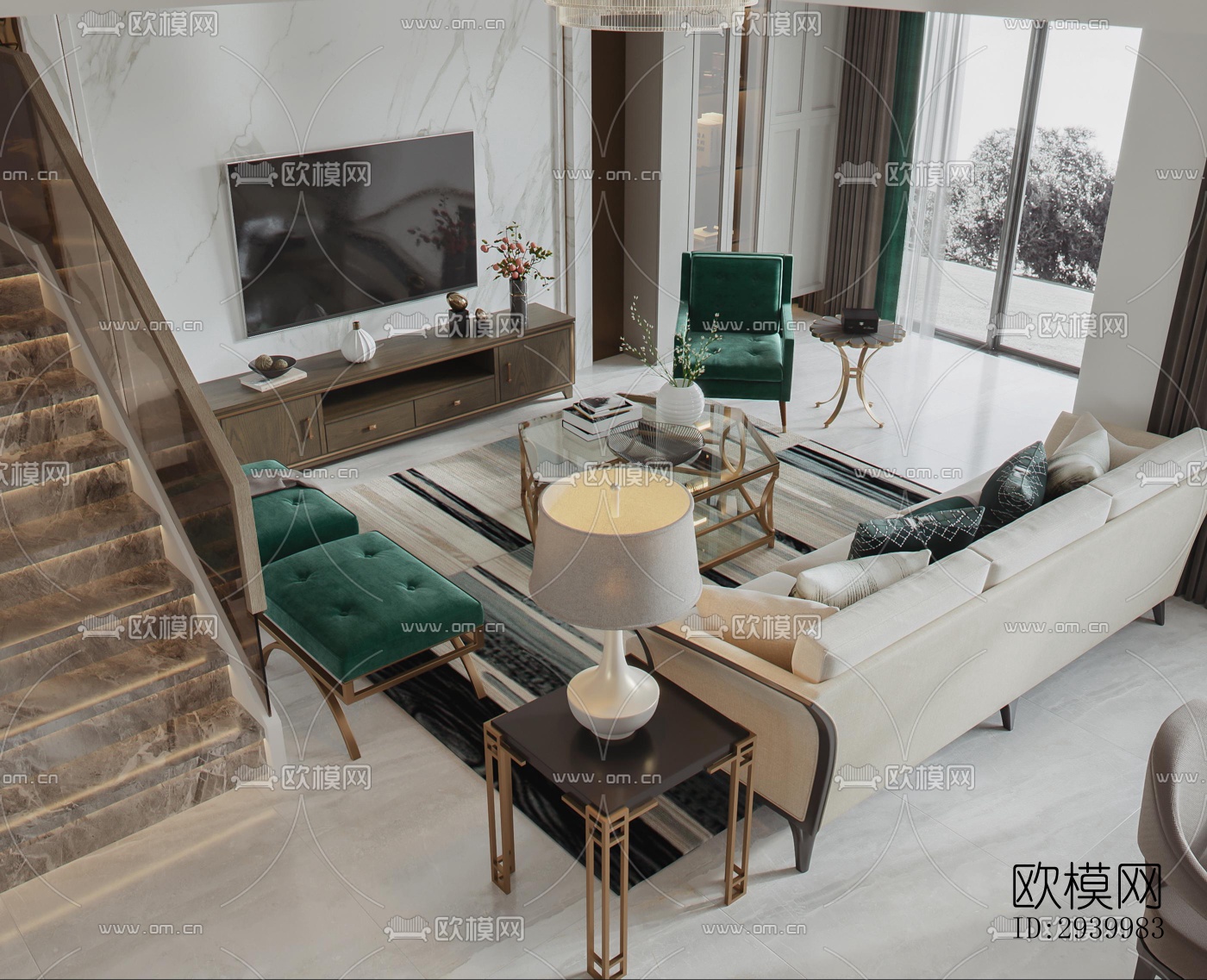 美式复式效果图下载（渲染图8）