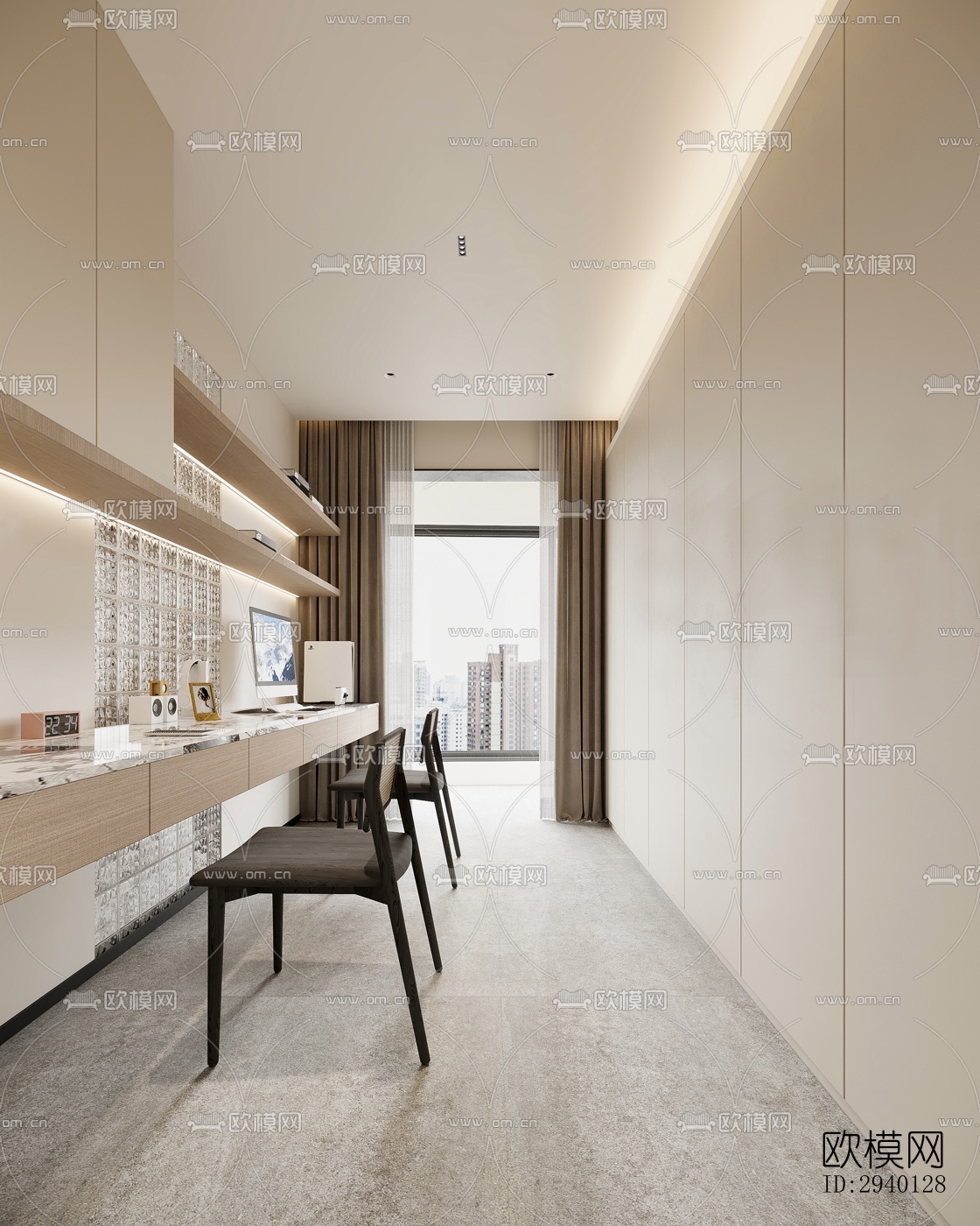 奶油风平层效果图下载（渲染图5）