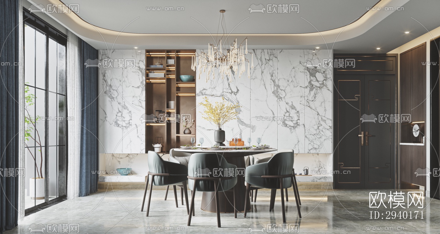 新中式平层效果图下载（渲染图12）