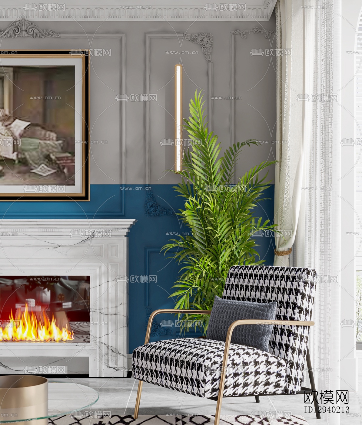 欧式平层效果图下载（渲染图4）