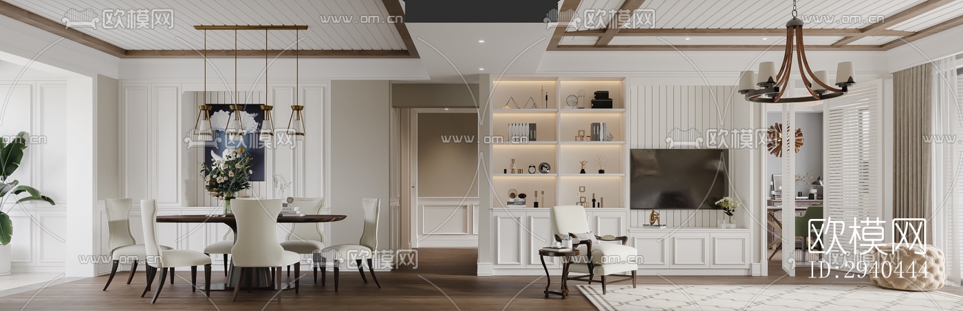 美式平层效果图下载（渲染图11）