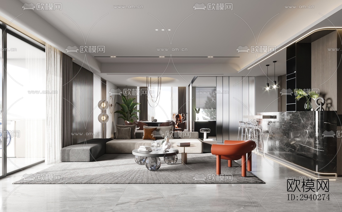 现代平层效果图下载（渲染图10）