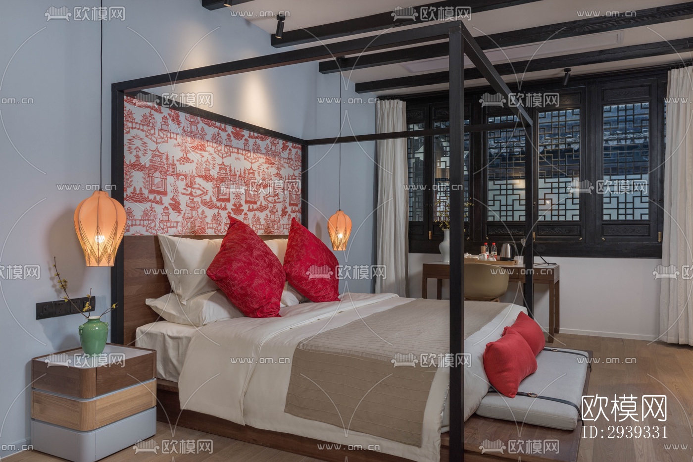 新中式酒店民宿效果图下载（渲染图17）