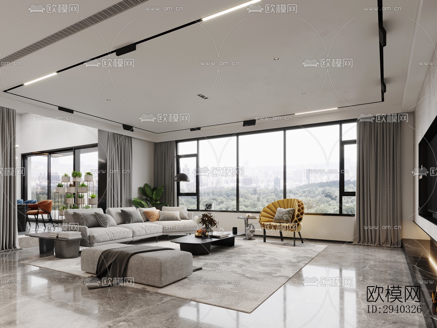 现代平层效果图下载（渲染图11）