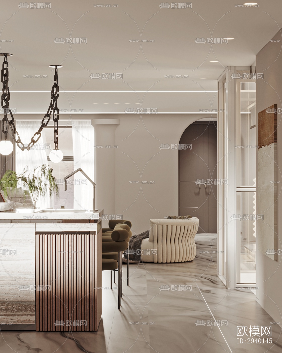 奶油风平层效果图下载（渲染图2）