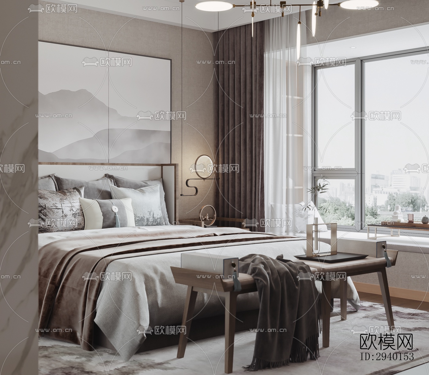 新中式平层效果图下载（渲染图6）