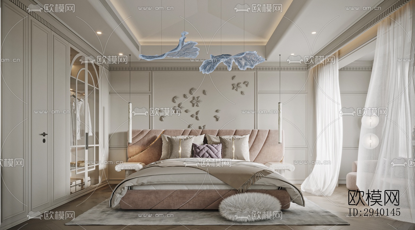 奶油风平层效果图下载（渲染图16）