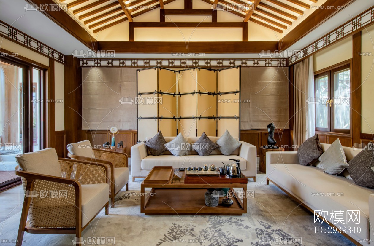 新中式酒店民宿效果图下载（渲染图10）