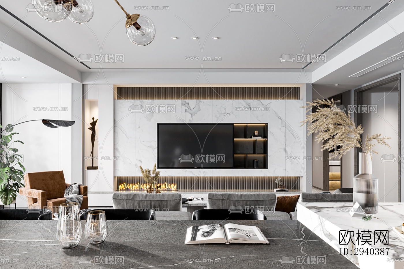 现代平层效果图下载（渲染图1）