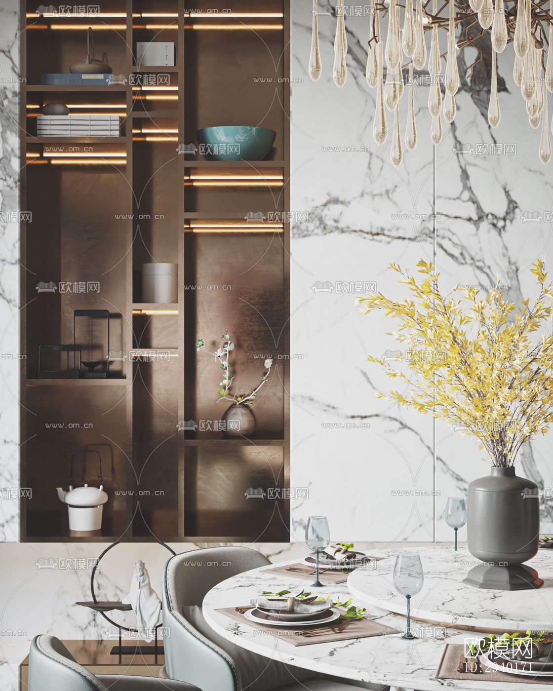 新中式平层效果图下载（渲染图7）