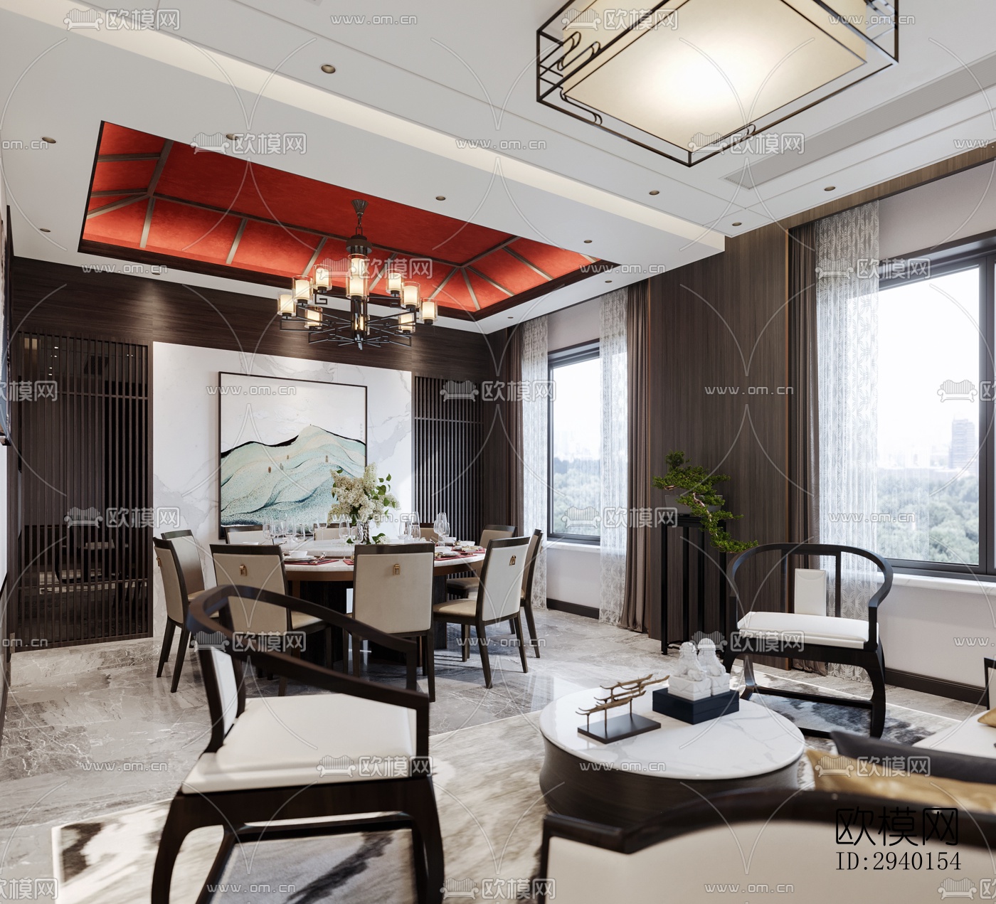 新中式平层效果图下载（渲染图18）