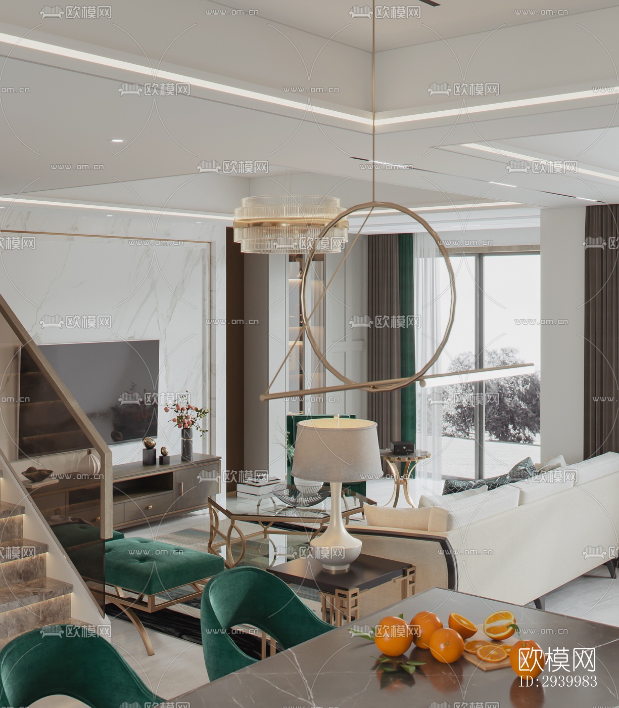 美式复式效果图下载（渲染图3）