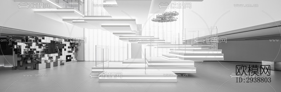 高级灰展览展厅效果图下载(渲染图2)