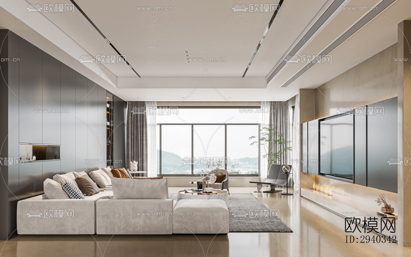 现代平层效果图下载（渲染图1）