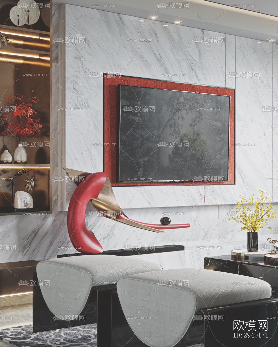 新中式平层效果图下载（渲染图8）