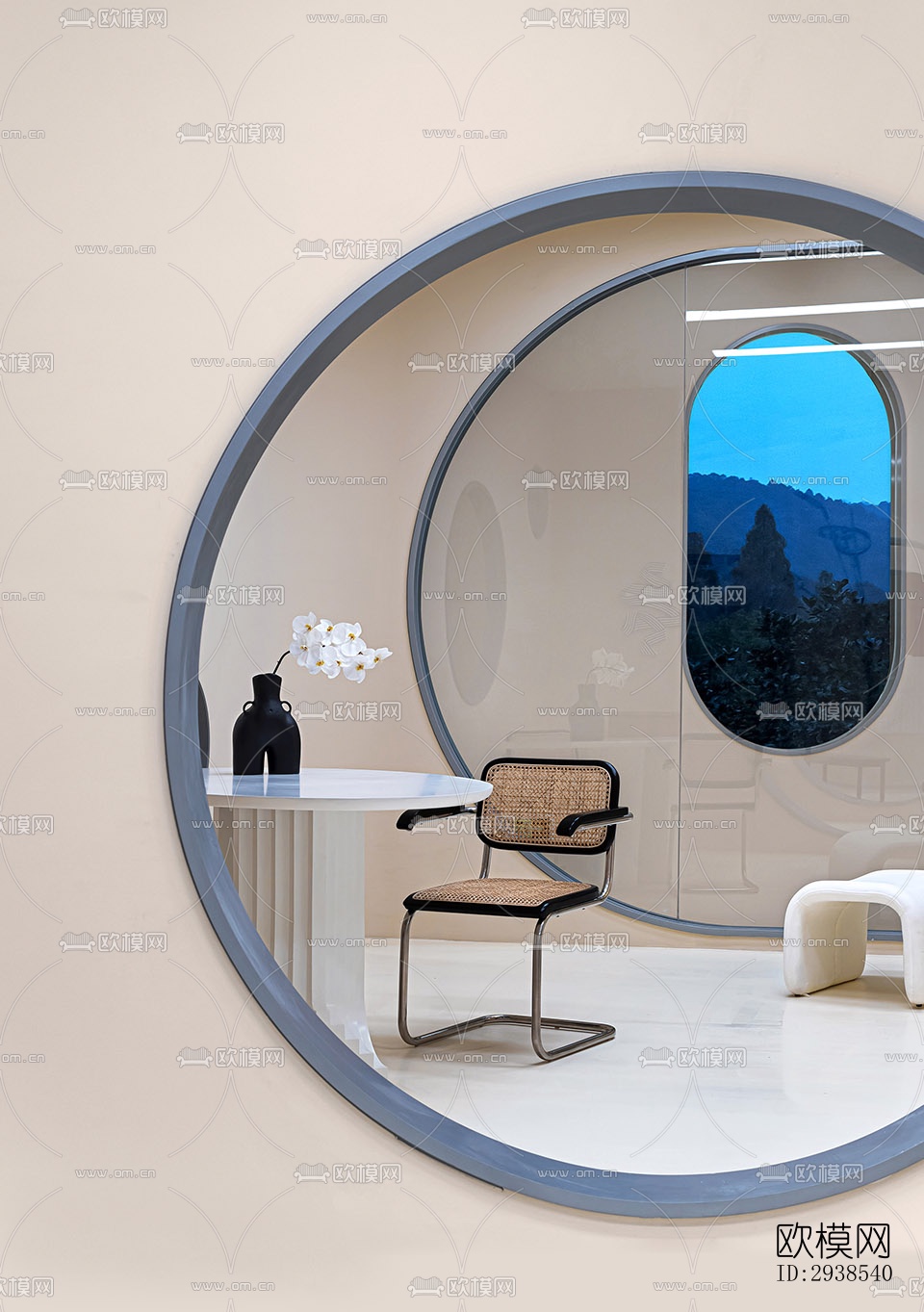 奶油风展览展厅效果图下载（渲染图2）