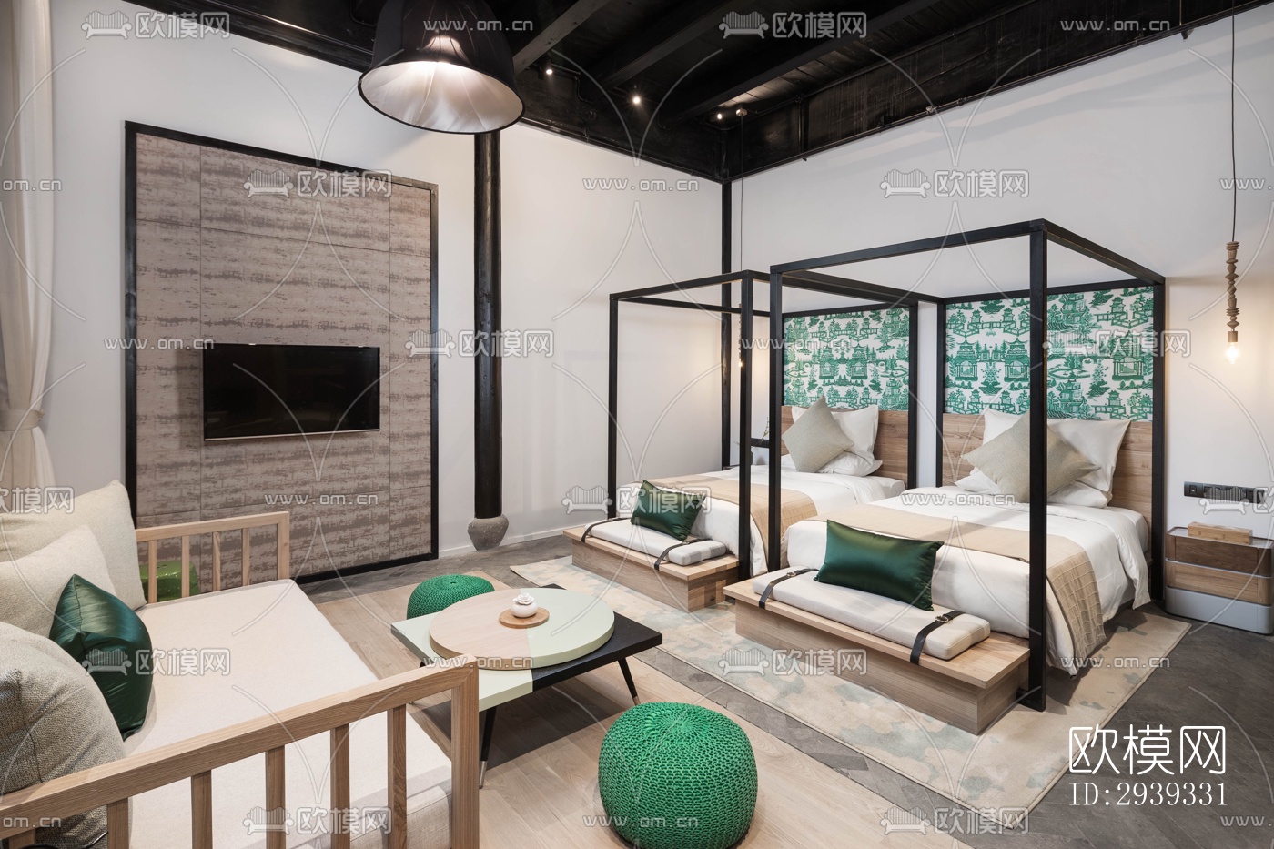 新中式酒店民宿效果图下载（渲染图13）