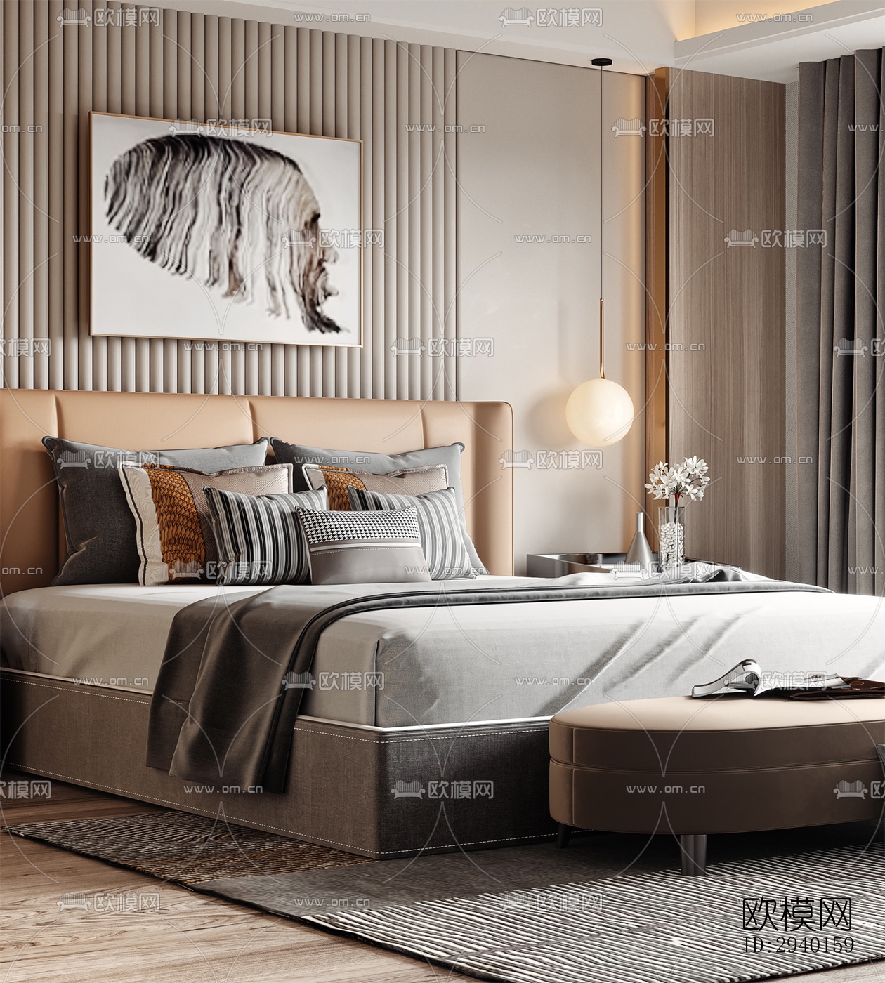 新中式平层效果图下载（渲染图7）