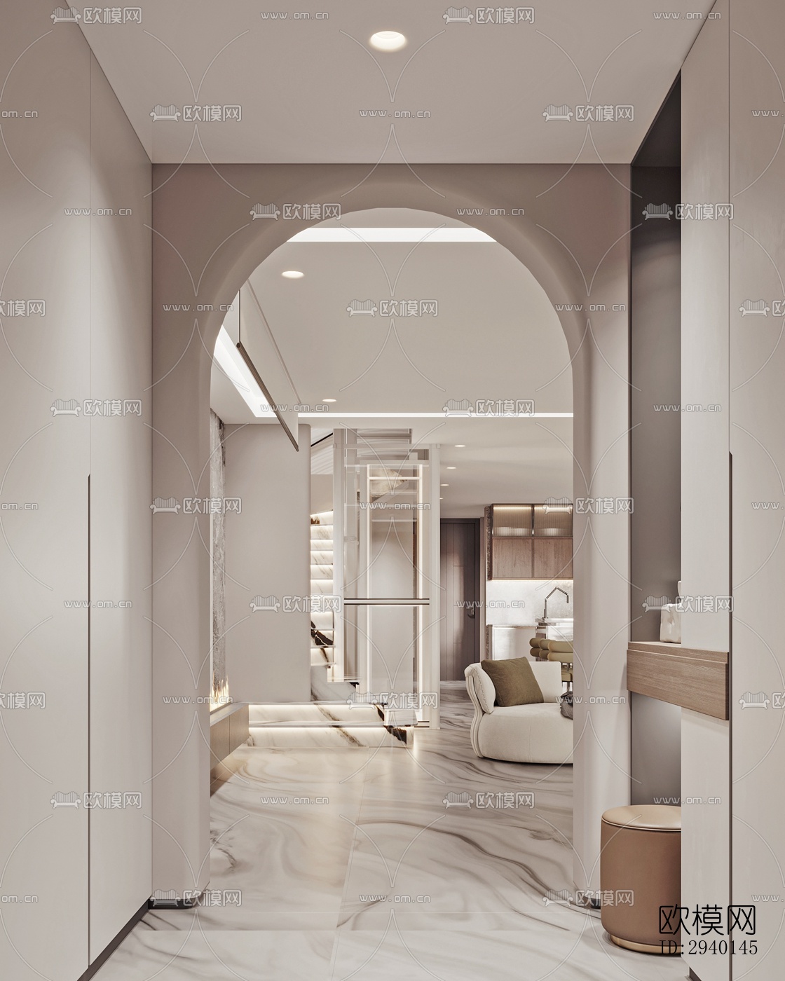 奶油风平层效果图下载（渲染图5）