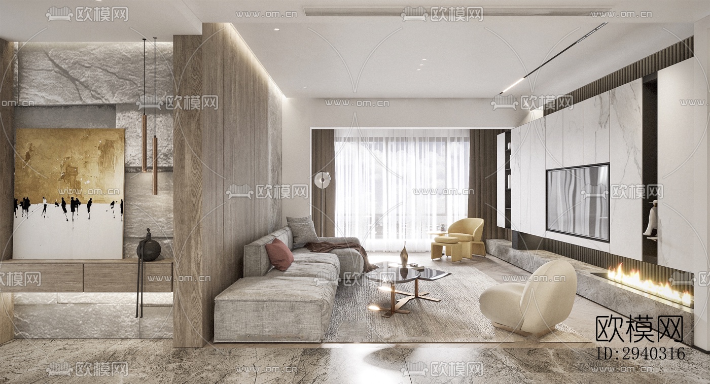 现代平层效果图下载（渲染图4）