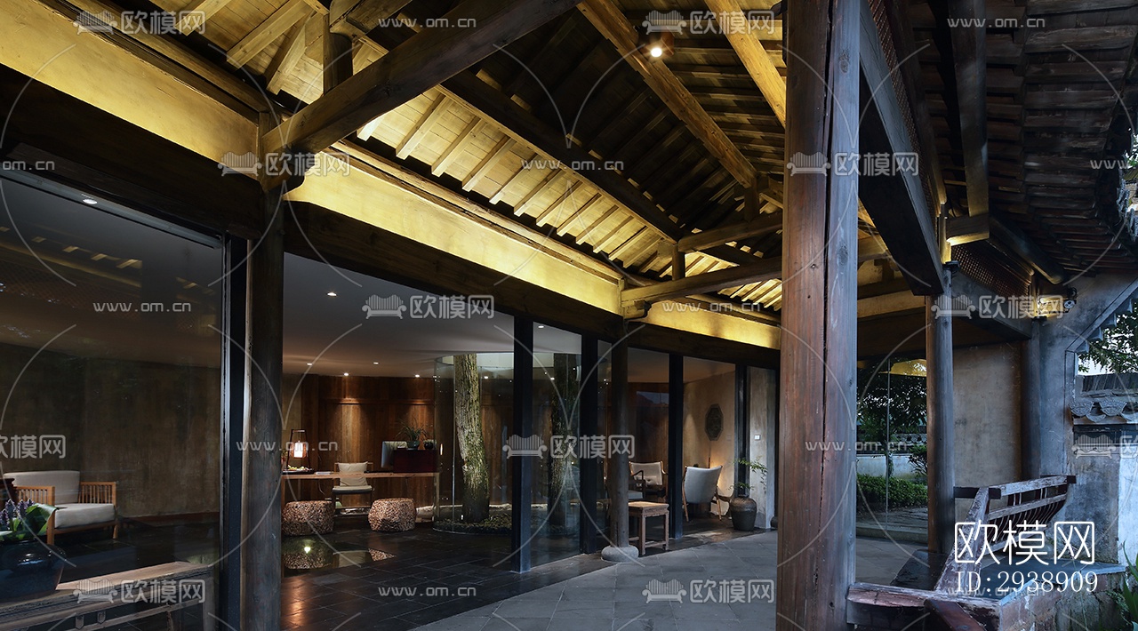 中式酒店民宿效果图下载（渲染图5）