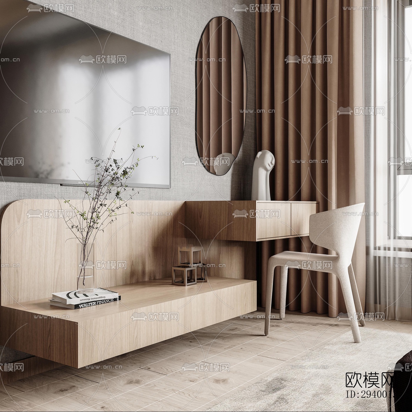 侘寂平层效果图下载（渲染图3）