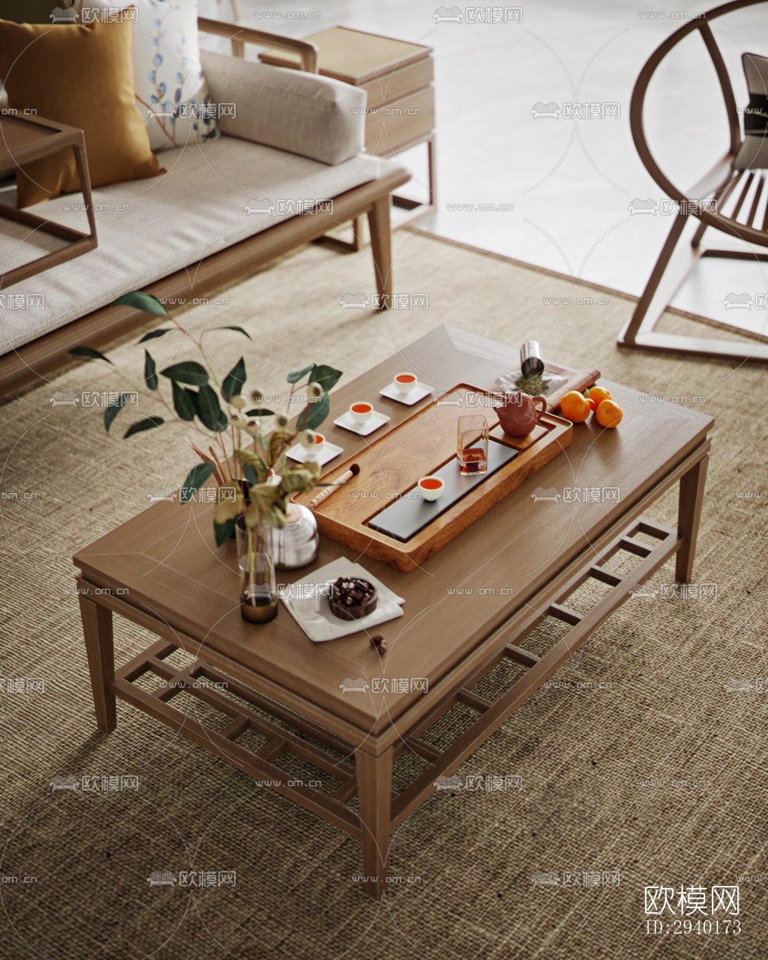 新中式平层效果图下载（渲染图8）