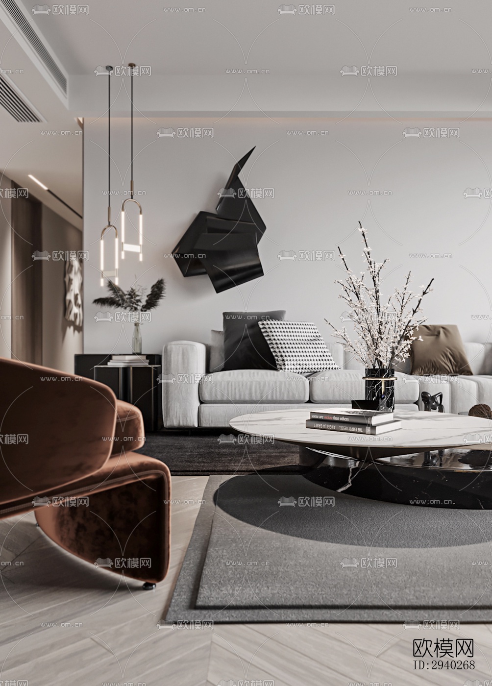 现代平层效果图下载（渲染图12）