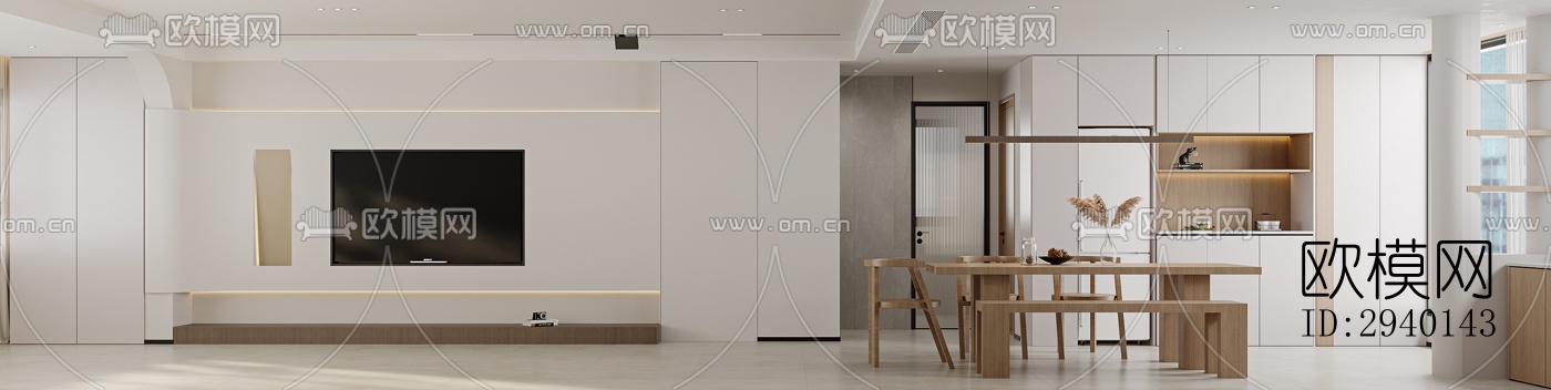 奶油风平层效果图下载（渲染图5）