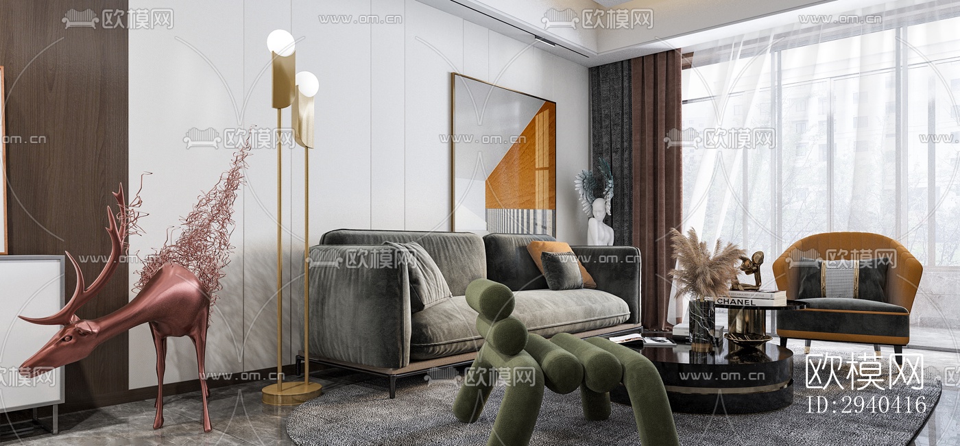 现代平层效果图下载（渲染图4）