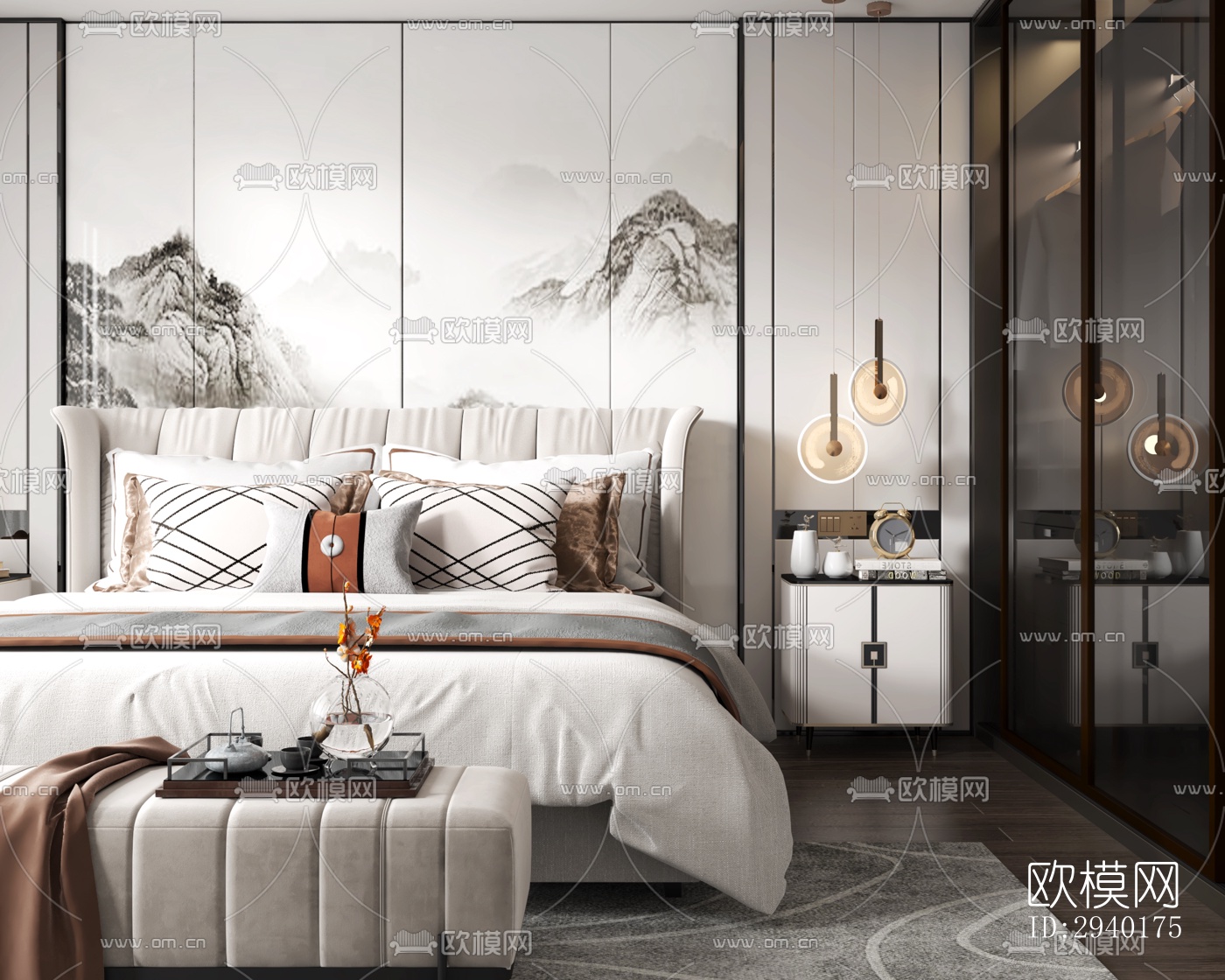 新中式平层效果图下载（渲染图8）