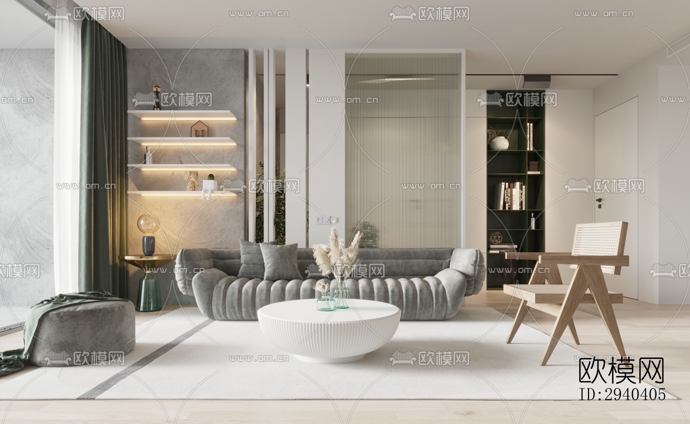 现代平层效果图下载（渲染图1）