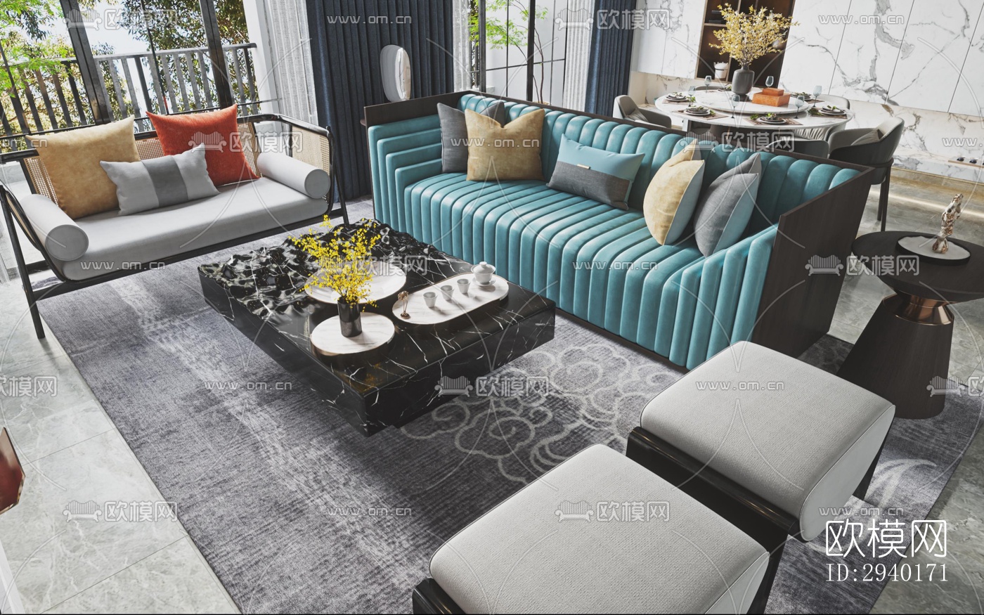 新中式平层效果图下载（渲染图11）